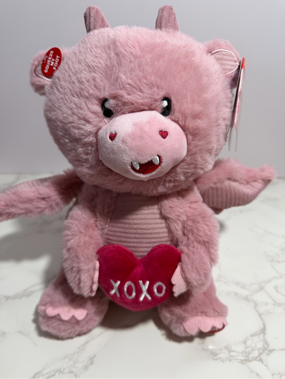 NWT‎ Cuddle Barn Pink Plush Singing Dragon Holding XOXO Heart -- Valentine's Day